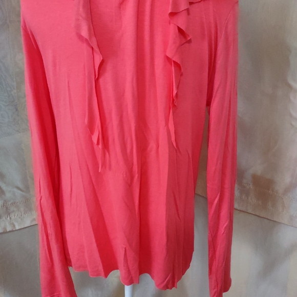 NWOT Sundance coral ruffle v-neck cotton top Size Medium. - Picture 3 of 5